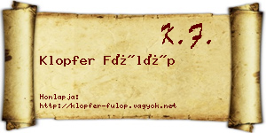 Klopfer Fülöp névjegykártya